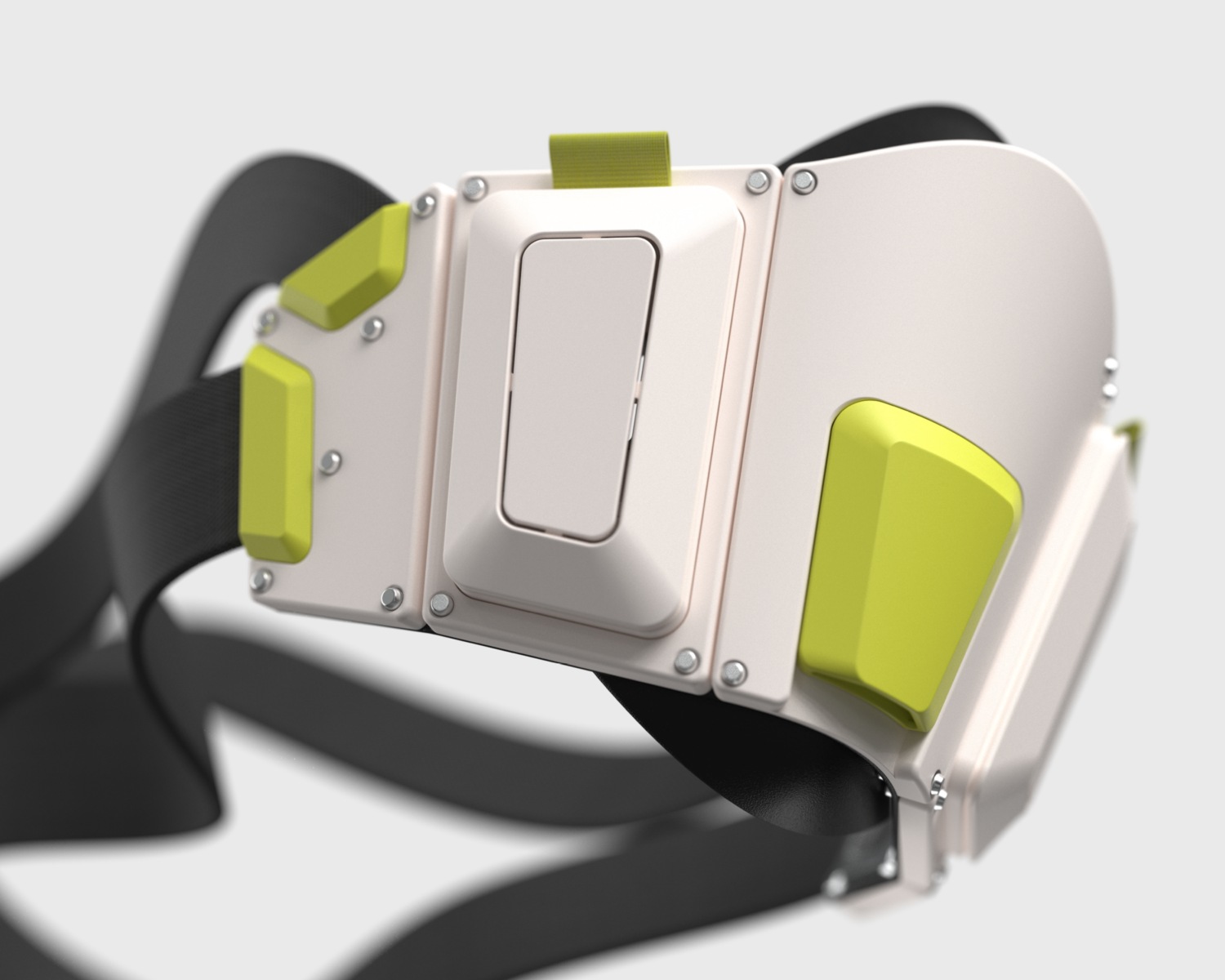 respiratory mask white, green with black straps